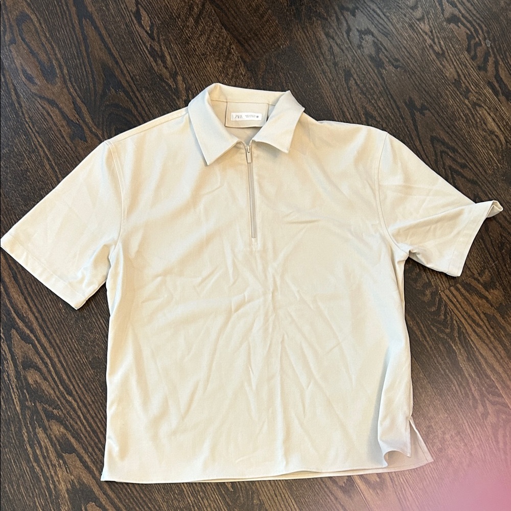 Zara Men’s Beige Short Sleeve Polo Shirt